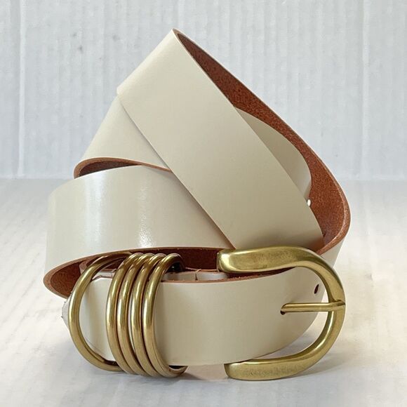 Anthropologie Multi-Keeper Brass Loops Cream Cow Leather Belt Plus Size 3XL - Picture 9 of 16